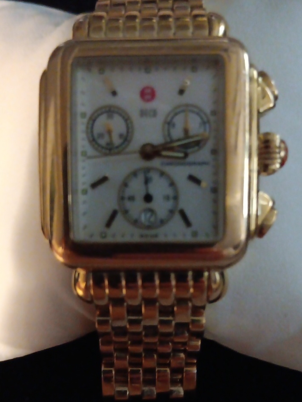 Michele Gold-Tone Chronograph Square Bracelet Watch. Worn. Authentic. Womens.